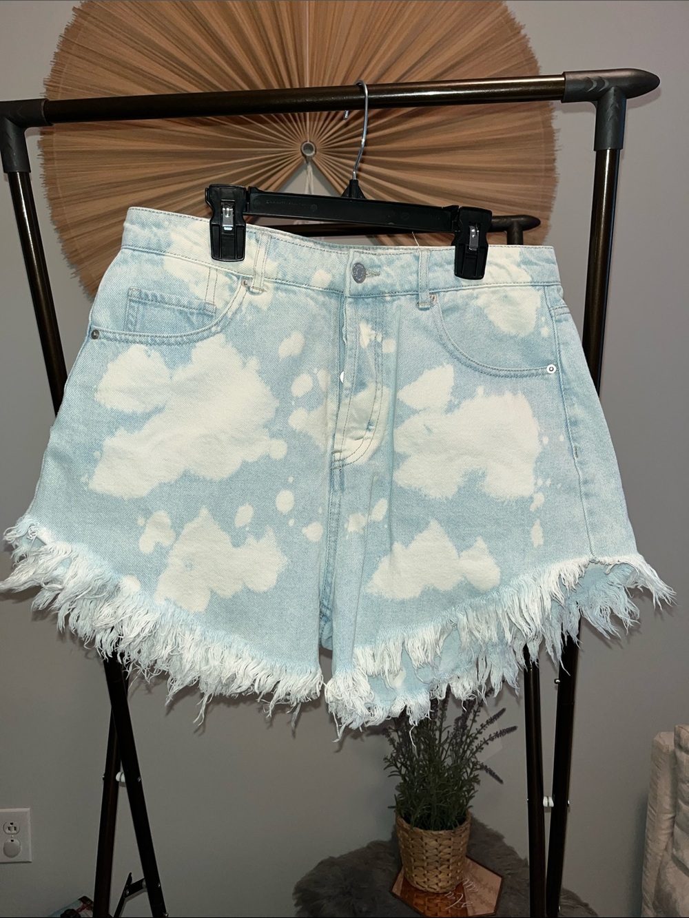 wild fable Light Blue Cloud Print Frayed Denim Shorts